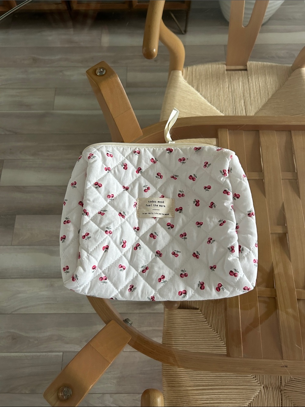 Quilted Cherry Print Cosmetic Pouch